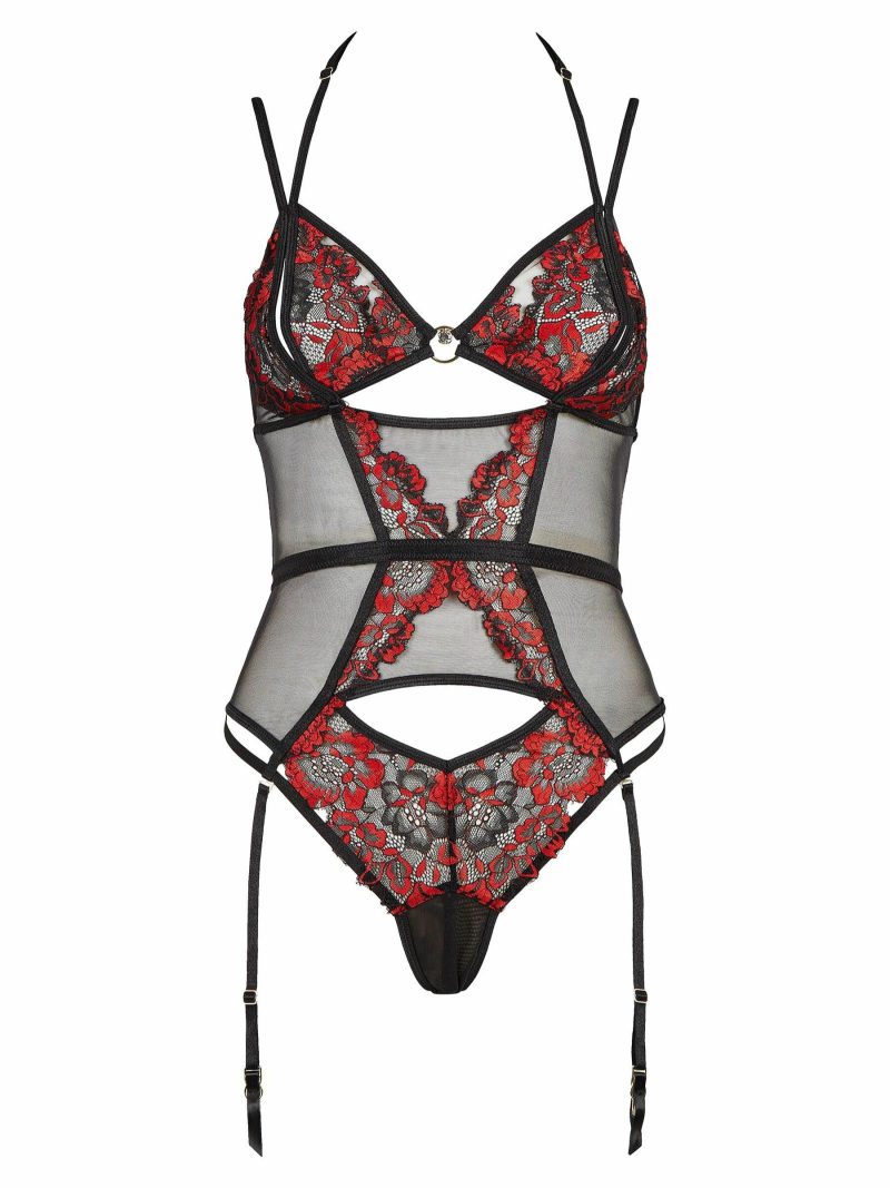 Apollo Crotchless Body Black/Red | See Through Lingerie Bodies Black