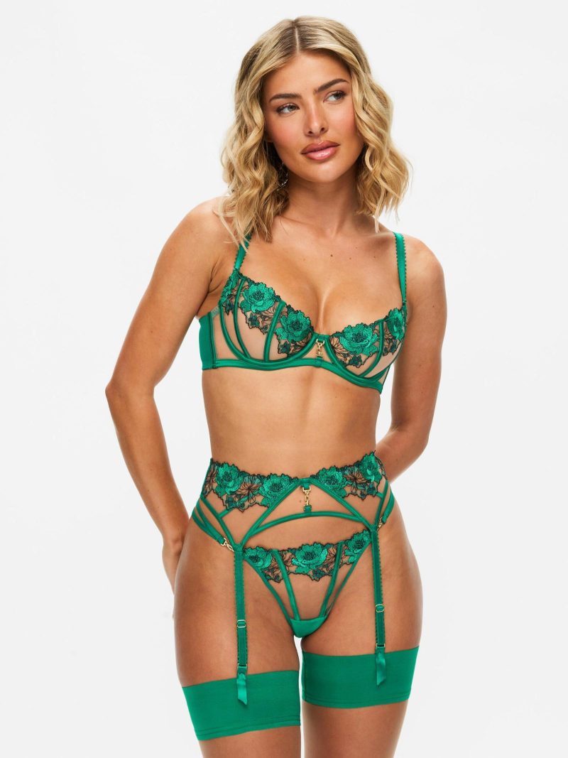 Caged Rose Non Padded Balcony Bra Dark Green | Bras Bras Bras