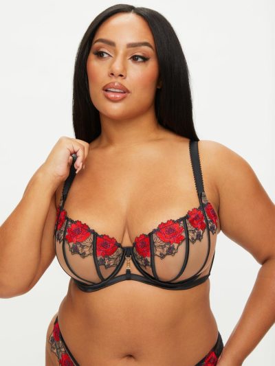 Caged Rose Non Padded Fuller Bust Balcony Bra Black/Red | Bras Bras Black