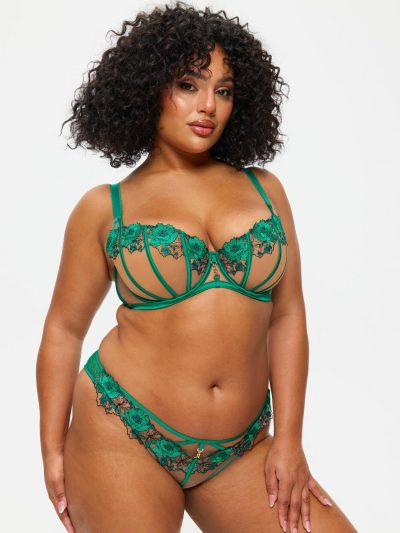 Caged Rose Non Padded Fuller Bust Balcony Bra Dark Green | Bras Bras Bras