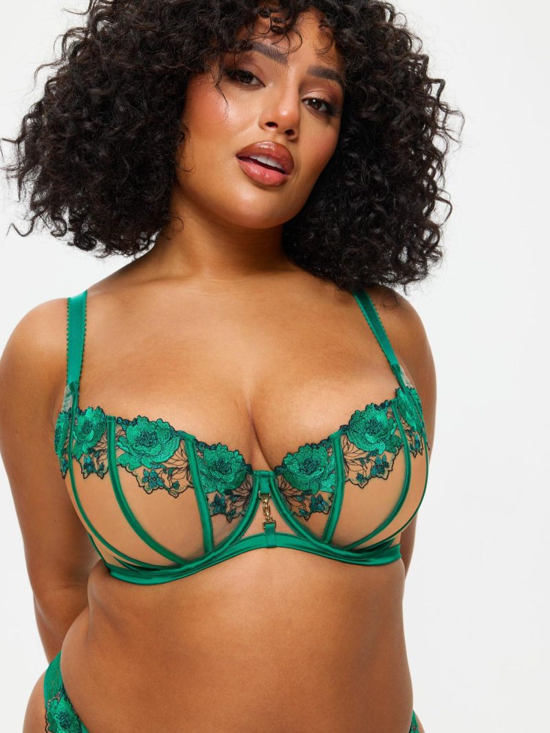 Caged Rose Non Padded Fuller Bust Balcony Bra Dark Green | Bras Bras Bras