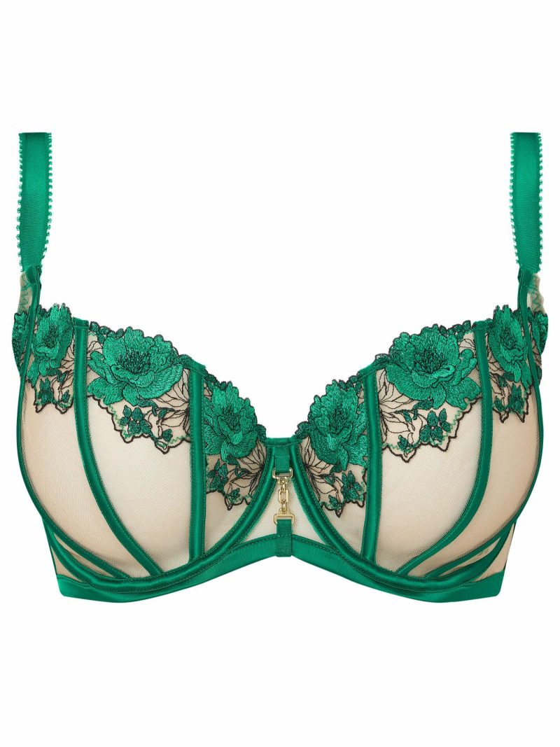 Caged Rose Non Padded Fuller Bust Balcony Bra Dark Green | Bras Bras Bras