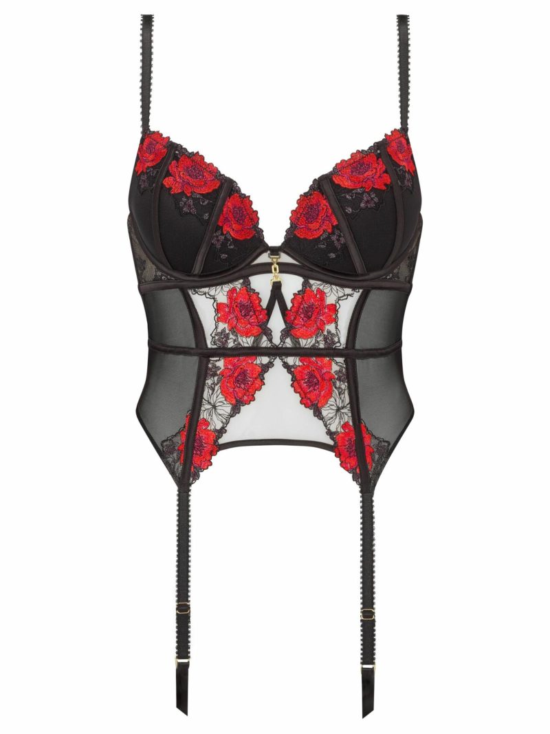 Caged Rose Padded Basque Black/Red | Corsets & Basques Corsets & Basques Black