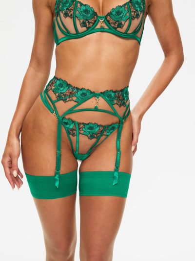 Caged Rose Suspender Belt Dark Green | Suspender Belts & Waspies Lingerie Dark Green