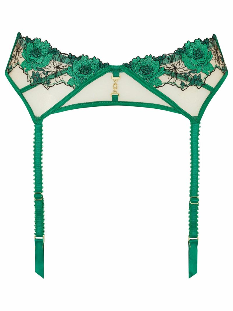 Caged Rose Suspender Belt Dark Green | Suspender Belts & Waspies Lingerie Dark Green