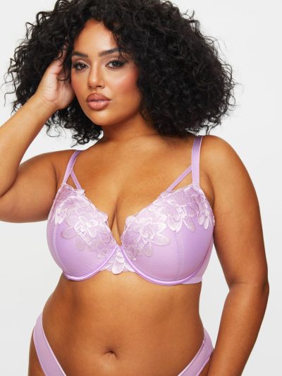 Cherishing Fuller Bust Padded Plunge Bra Lilac | Lingerie Sets Bras Bras