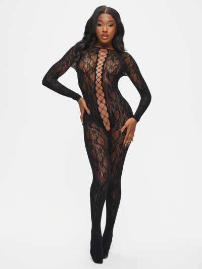 Curiosity Crotchless Bodystocking Black | See Through Lingerie Bodystockings Black