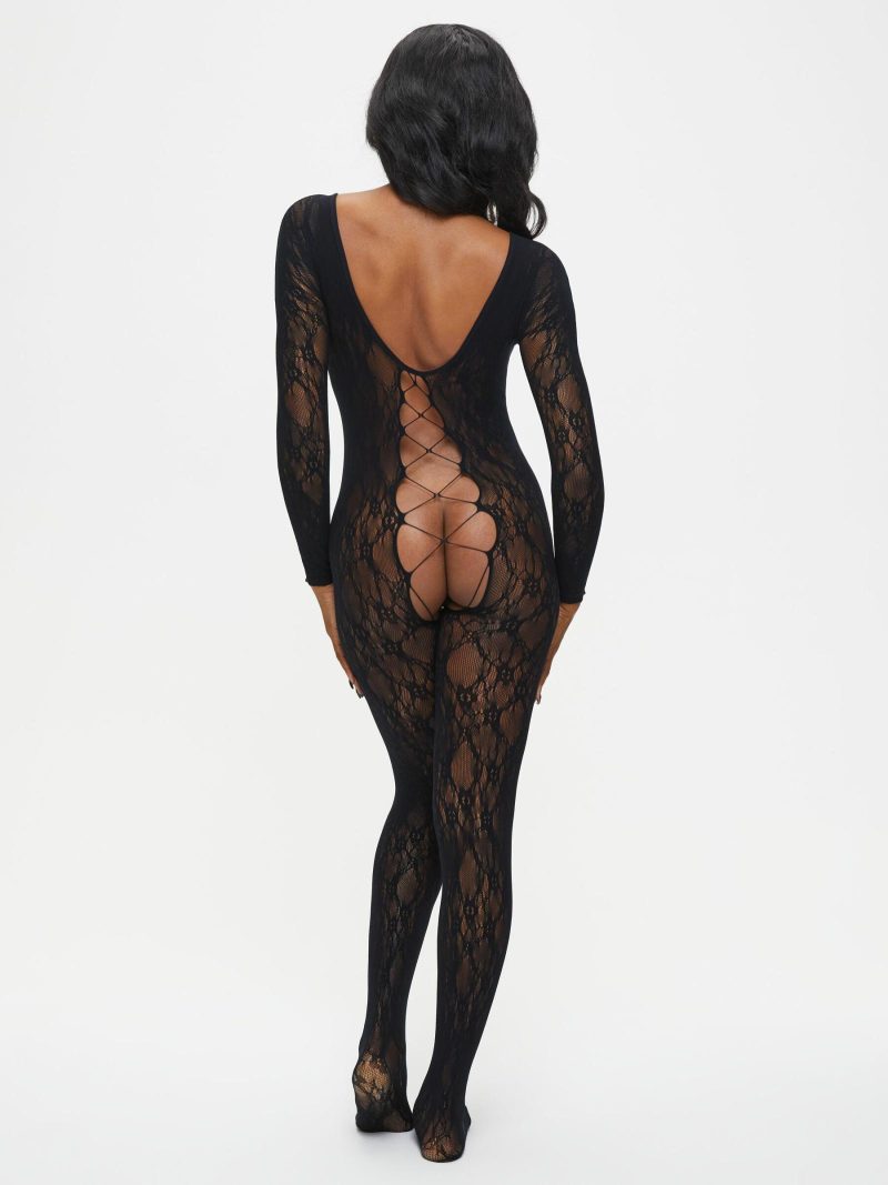 Curiosity Crotchless Bodystocking Black | See Through Lingerie Bodystockings Black