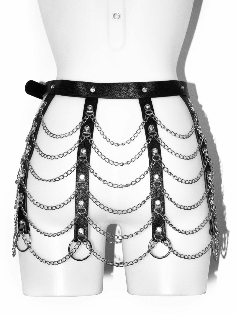 Diamante And Chain Skirt Harness Black | Harnesses Bondage Black