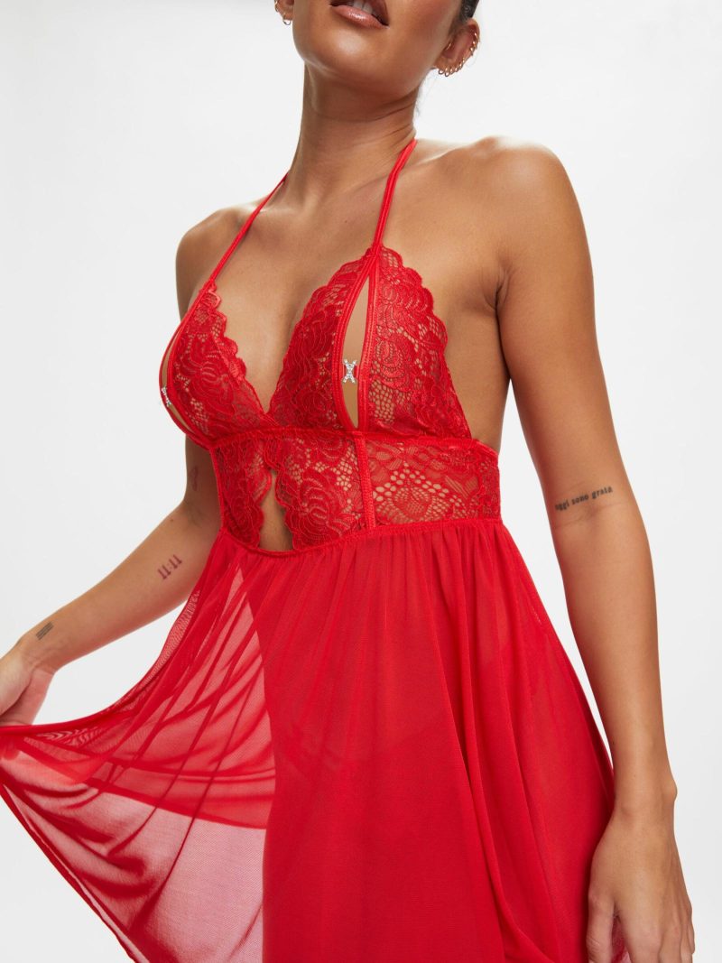 Diamond Kiss Chemise Red | See Through Lingerie Babydolls & Camis Red