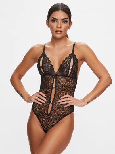 Diamond Kiss Crotchless Body Black | See Through Lingerie Bodies Black