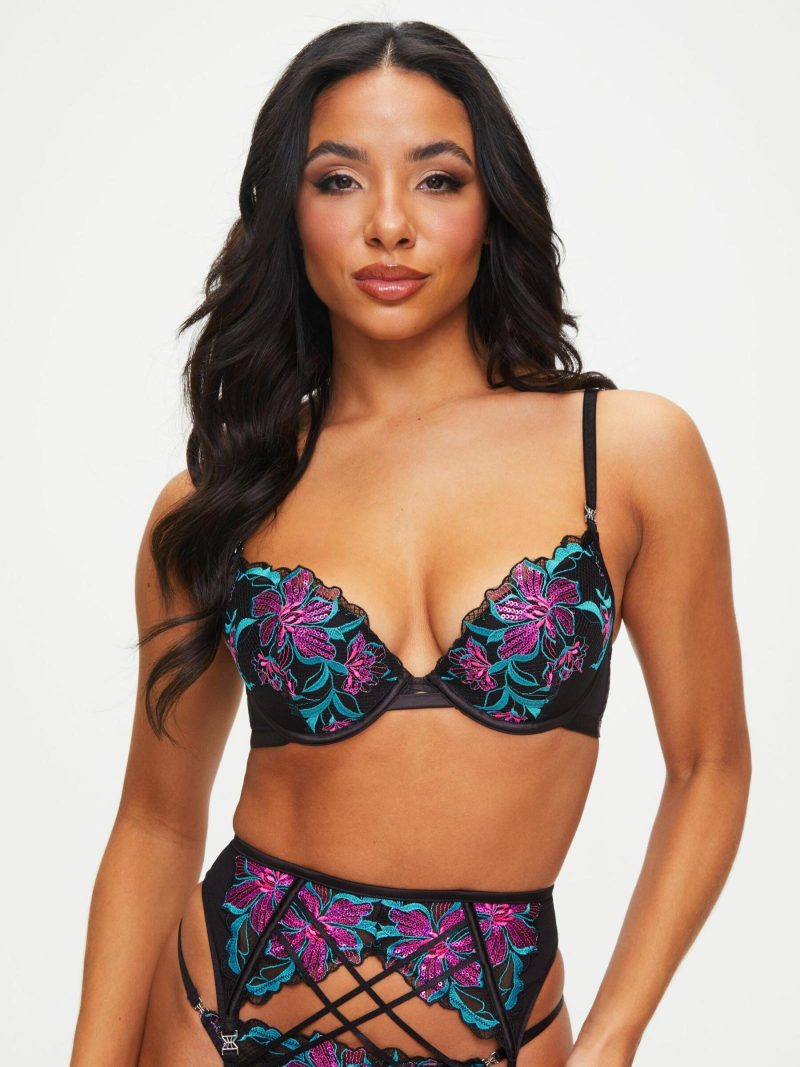 Flourishing Padded Plunge Bra Black | Lingerie Sets Bras Black