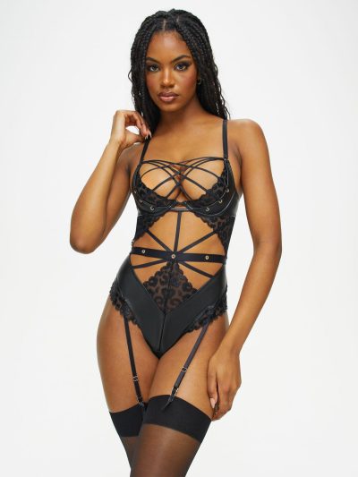 Kinky Kitty Crotchless Body Black | Wet Look Lingerie Bodies Black