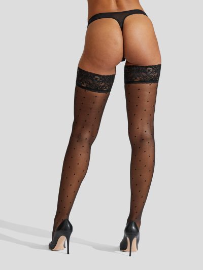 Lace Top Spot Hold Up Black | Stockings Lingerie Black