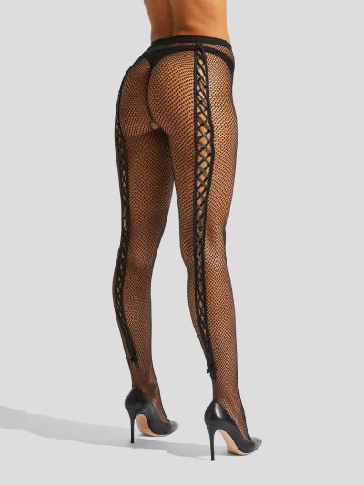 Lace Up Back Fishnet Tights Black | Stockings Crotchless Lingerie Black