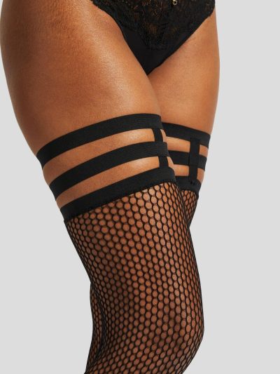 Leg Harness Fishnet Hold Ups Black | Stockings Lingerie Black