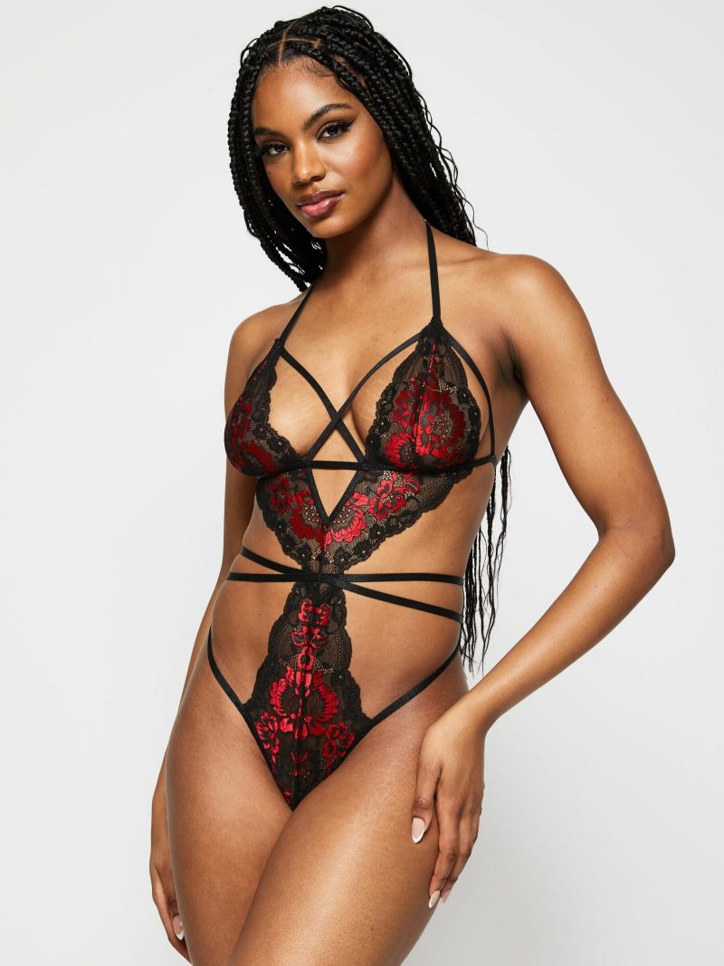 Liberty Crotchless Body Black/Red | Crotchless Lingerie Bodies Black