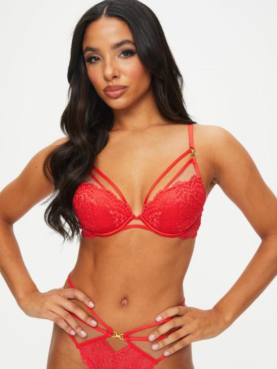 Lovers Lace Padded Plunge Bra Red | Everyday Lingerie Bras Bras