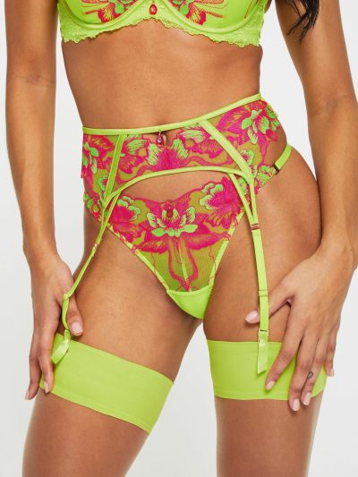 Luminescent Suspender Belt Lime | Suspender Belts & Waspies Lingerie Lime