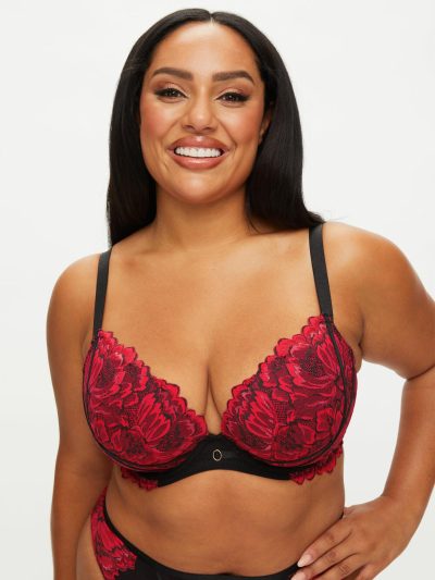 Nightfall Fuller Bust Padded Plunge Bra Black/Red | Bras Bras Black