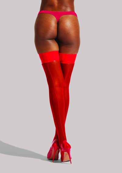 Pu Plain Seamed Hold Ups Red | Stockings Lingerie Red