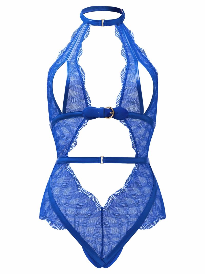 Reckless Crotchless Body Blue | Peephole & Open Cup Lingerie Bodies Blue