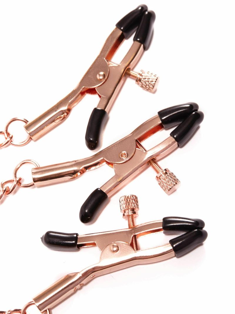 Rose Gold Nipple And Clit Chain | Nipple Clamps Bondage Nipple Clamps