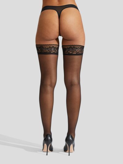 Scallop Edged Lace Top Hold Ups Black | Stockings Lingerie Black