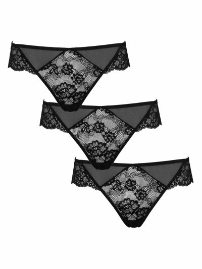 Sexy Lace Planet 3 Pack Brazilian Black | Knickers & Thongs Everyday Lingerie Black