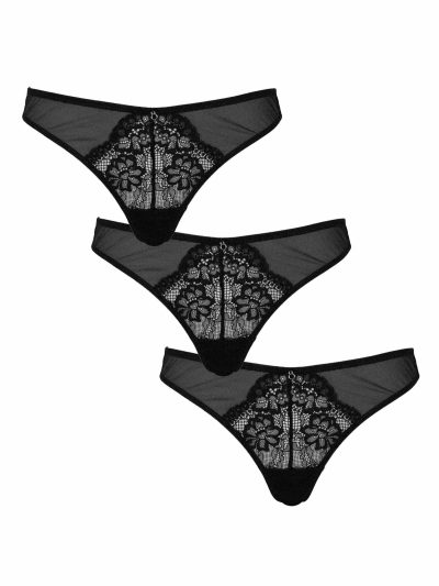 Sexy Lace Planet 3 Pack Thongs Black | Knickers & Thongs Everyday Lingerie Black