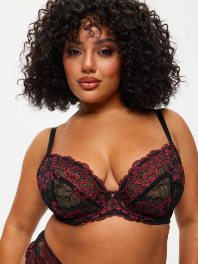 Sexy Lace Planet Fuller Bust Non Padded Plunge Bra Black/Red | Bras Bras Black