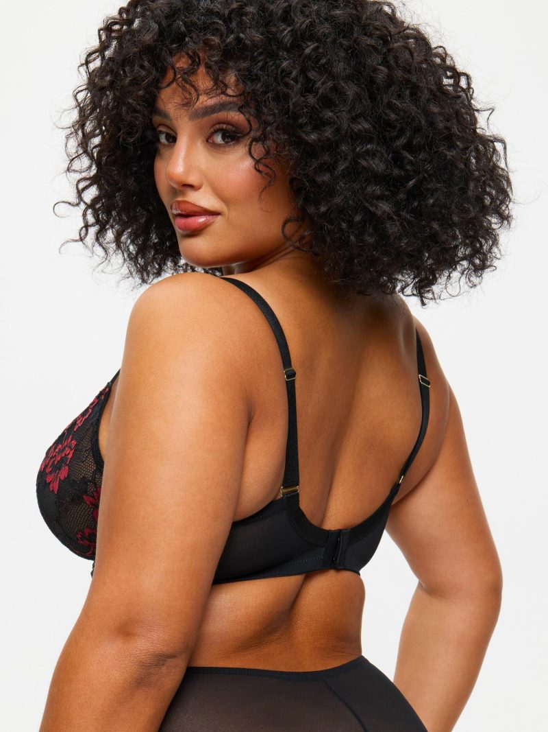 Sexy Lace Planet Fuller Bust Non Padded Plunge Bra Black/Red | Bras Bras Black