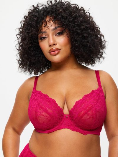 Sexy Lace Planet Fuller Bust Non Padded Plunge Bra Dark Pink | Bras Bras Bras