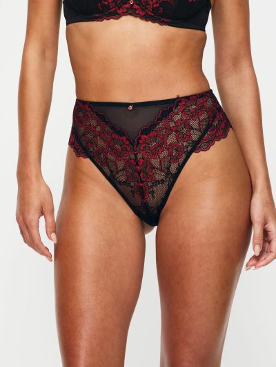 Sexy Lace Planet High Waisted Brazilian Black/Red | Knickers & Thongs Knickers & Thongs Black