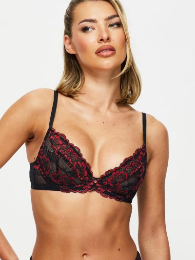 Sexy Lace Planet Non Padded Plunge Bra Black/Red | Bras Bras Black