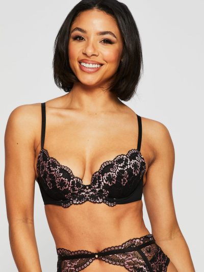 Sexy Lace Planet Padded Plunge Bra Black | Bras Bras Black