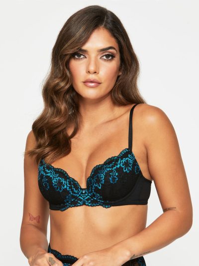 Sexy Lace Planet Padded Plunge Bra Black/Blue | Bras Bras Black