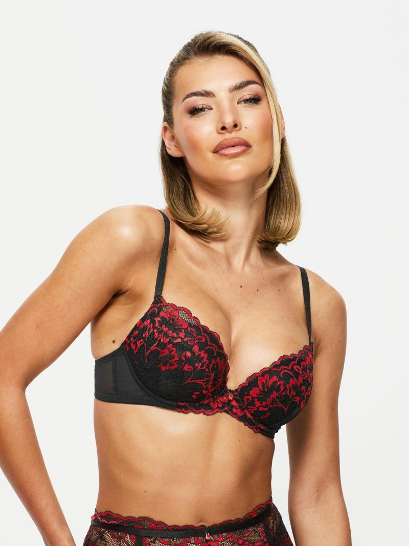 Sexy Lace Planet Padded Plunge Bra Black/Red | Bras Bras Black