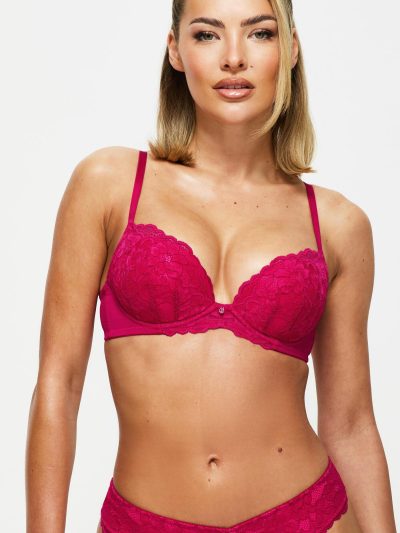 Sexy Lace Planet Padded Plunge Bra Dark Pink | Bras Bras Bras