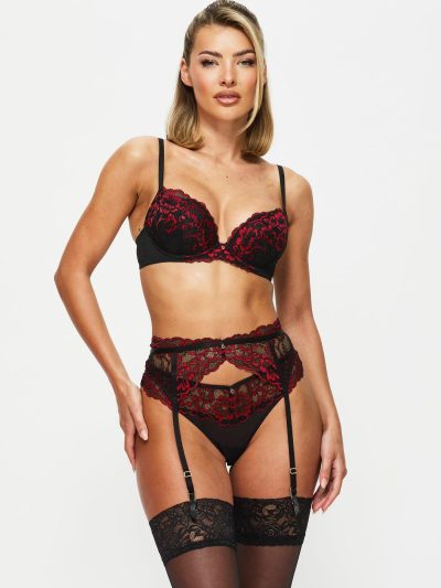 Sexy Lace Planet Suspender Belt Black/Red | Suspender Belts & Waspies Lingerie Black