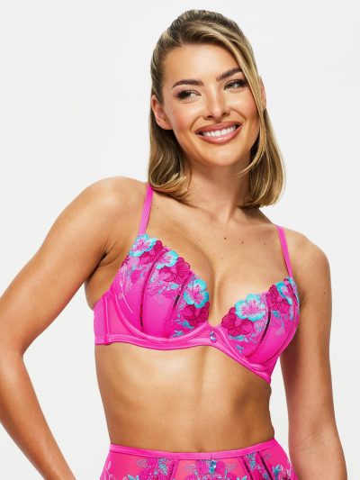 Shimmering Padded Plunge Bra Bright Pink | Lingerie Sets Bras Bras