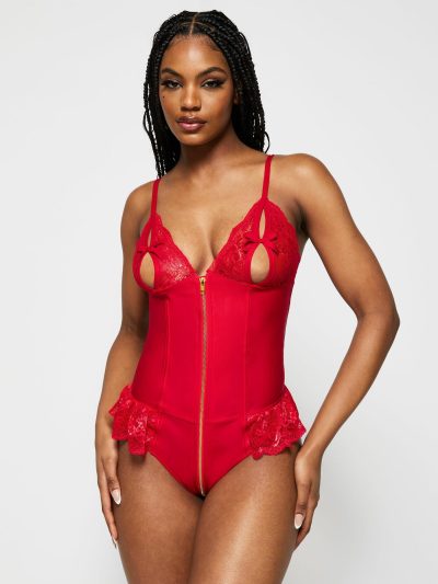 Tasha Crotchless Teddy Red | Wet Look Lingerie Bodies Red