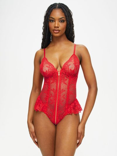 Taylor Planet Crotchless Teddy Red | See Through Lingerie Bodies Red