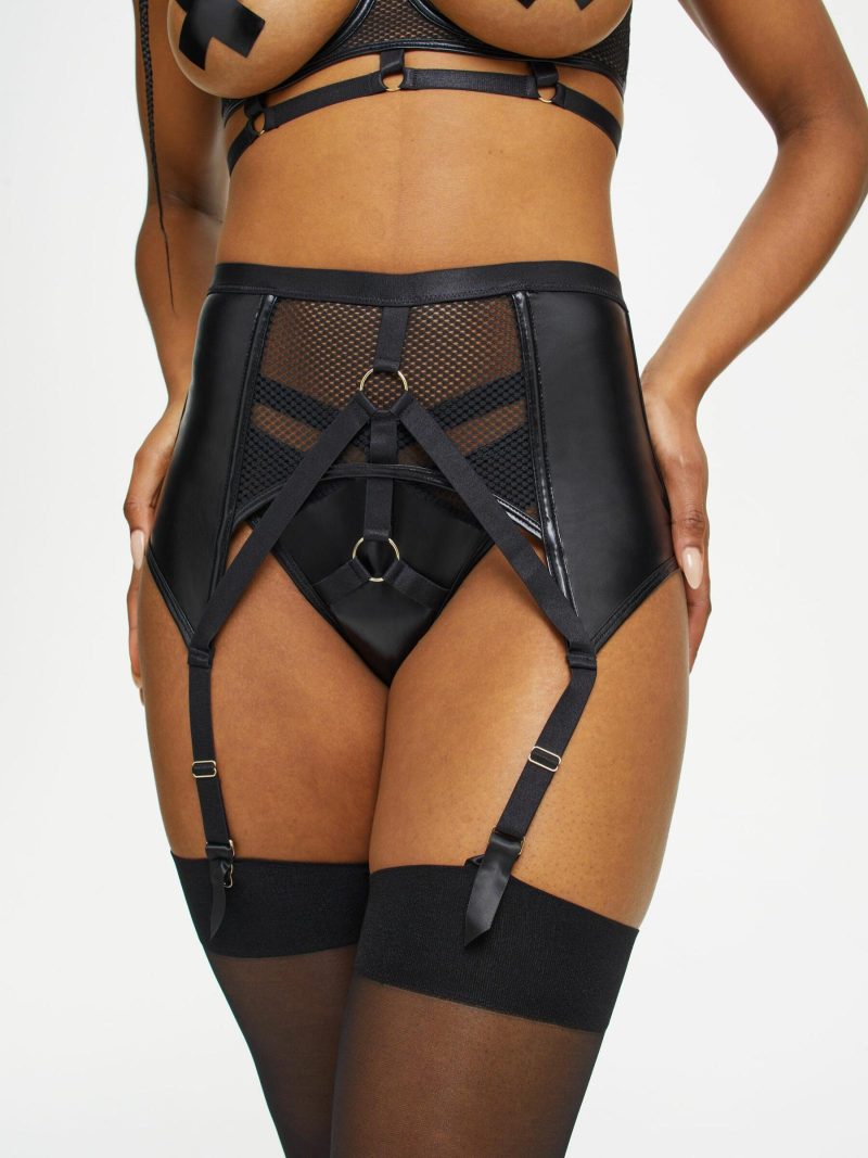 Tempt Waspie Black | Wet Look Lingerie Crotchless Lingerie Black