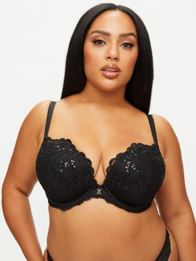 The Icon Fuller Bust Padded Plunge Bra Black | Lingerie Sets Lingerie Black