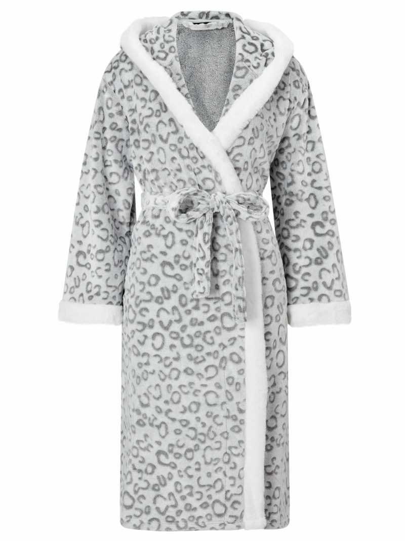 Leopard Fluffy Robe Light Grey | Robes Nightwear Light Grey